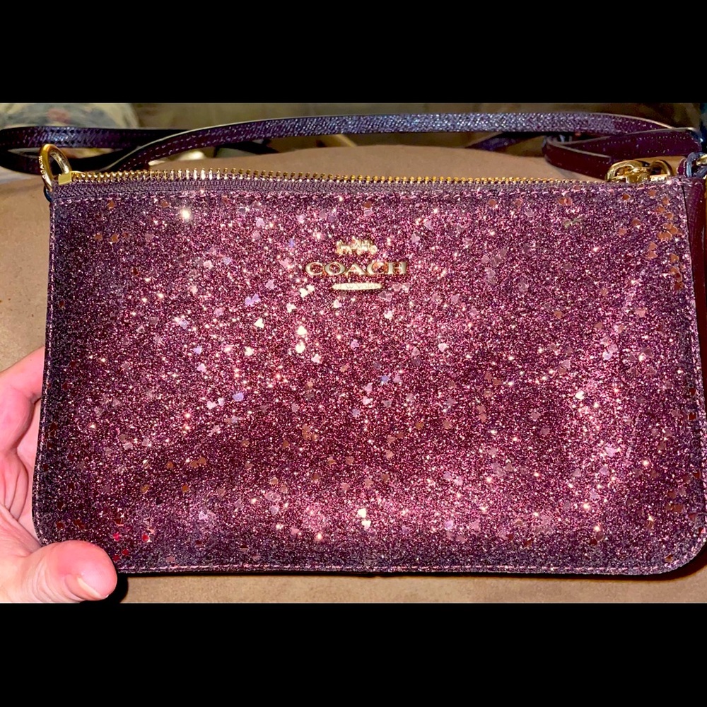 Preowned Burgundy Glitter Coach Purse *NEVER USED*